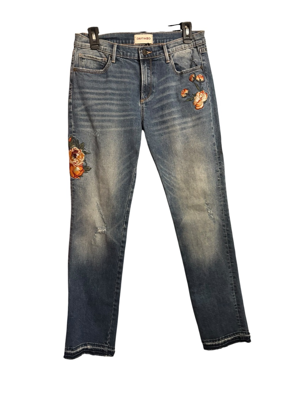 DRIFTWOOD Women's Blue Jeans with Orange Floral Embroidery - Picture 2 of 10